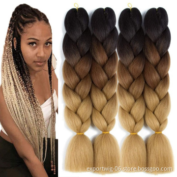 Jumbo Braiding Hair Extensions 24 Inch 100g Yaki Texture Straight Synthetic Fiber Solid And Ombre Mixed Color Braid Blonde Black